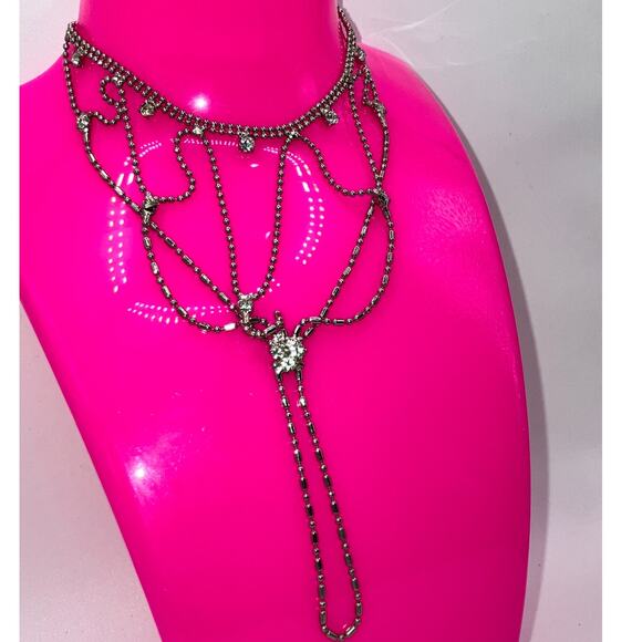 Rhinestone Silver-Tone Chain Hand Chain Link Finger Ring Bracelet! - Picture 11 of 14